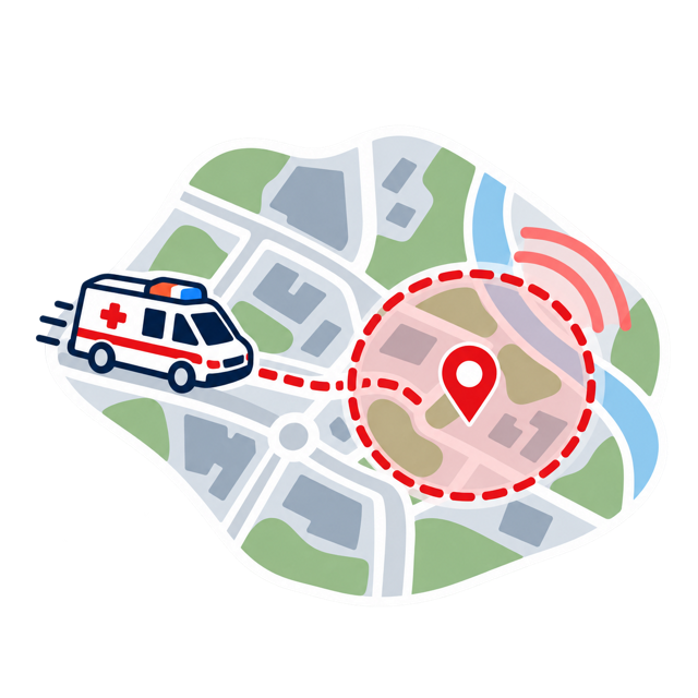 Ambulance navigating toward an emergency location