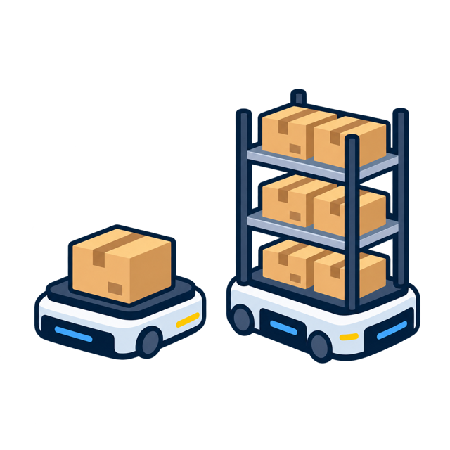 Autonomous warehouse robots carrying packages